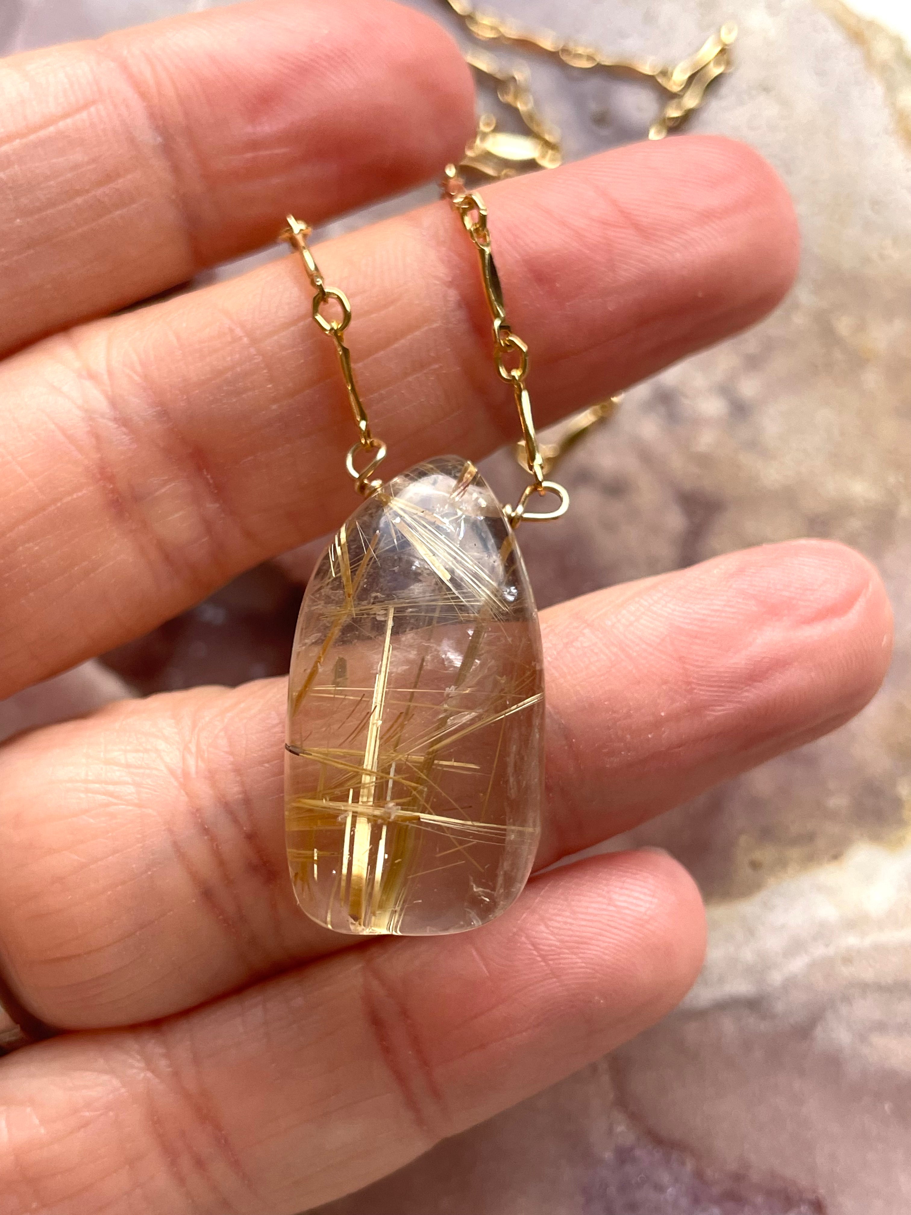 Golden Rutilated Quartz Necklace - Healing Crystal Jewelry for Women, Spiritual Energy & Chakra Balancing | Perfect for Meditation, Yoga & Everyday Wear