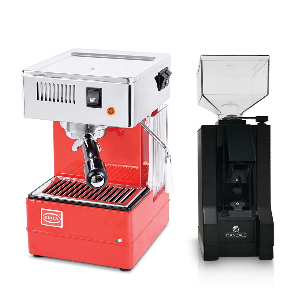 Quick Mill 0820 Red Espresso Coffee Maker & Eureka Made in Italy Coffee Grinder Set - Perfect for Home Baristas & Coffee Enthusiasts