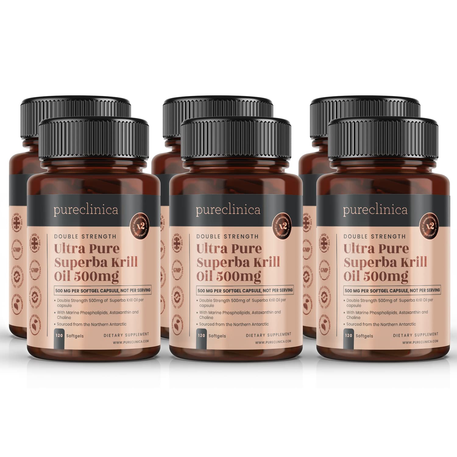 Premium Antarctic Krill Oil 500mg x 720 Capsules (6 Bottles of 120) - High in Astaxanthin & Omega-3 Fatty Acids for Heart, Brain & Joint Health - Pure Sourced from Pristine Antarctic Waters - Supports Immunity & Anti-Aging - Perfect for Daily Supplement Routine & Active Lifestyle