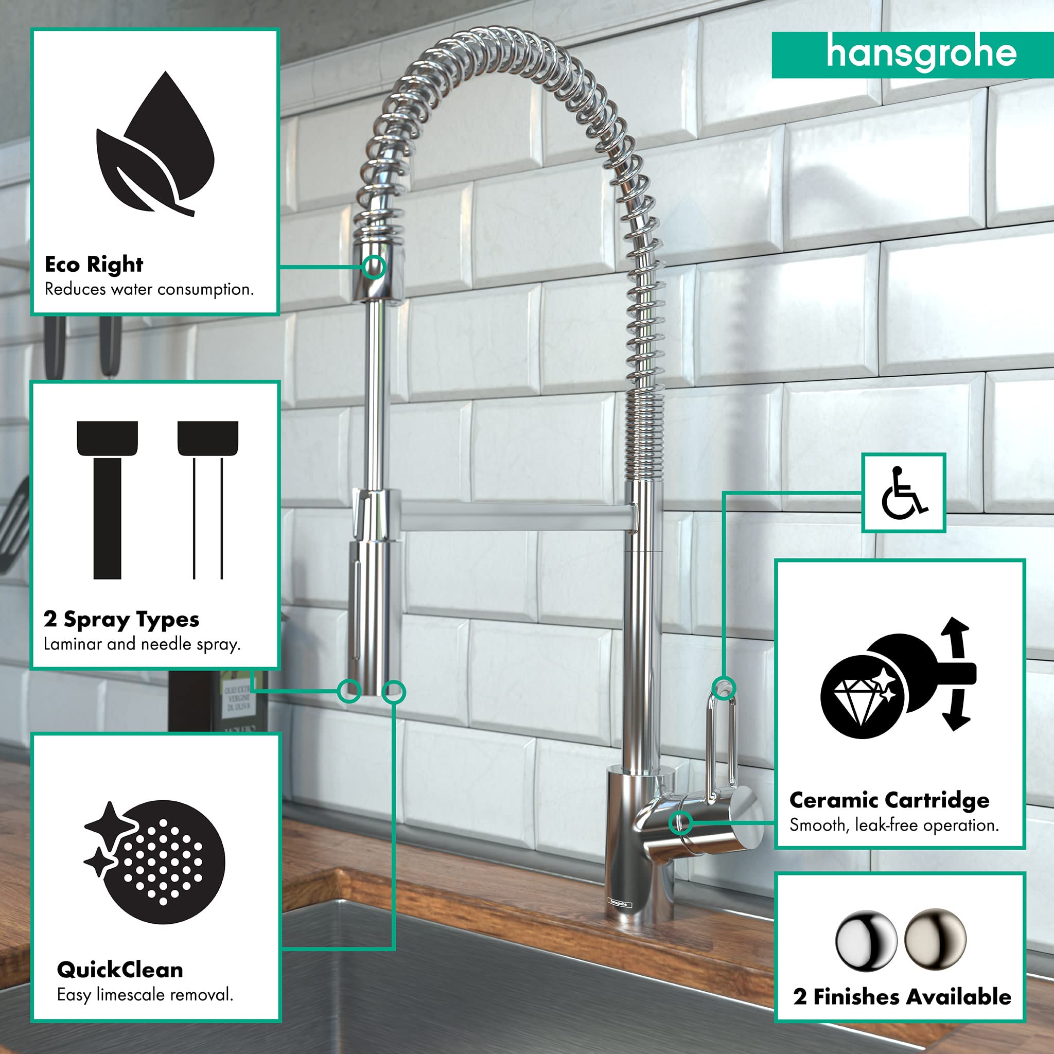 Hansgrohe Talis Loop Chrome Commercial Kitchen Faucet with Pull Down Sprayer - High Arc Kitchen Sink Faucet for Restaurants & Home Use (Model 04700005) | Perfect for Busy Kitchens & Food Prep Areas