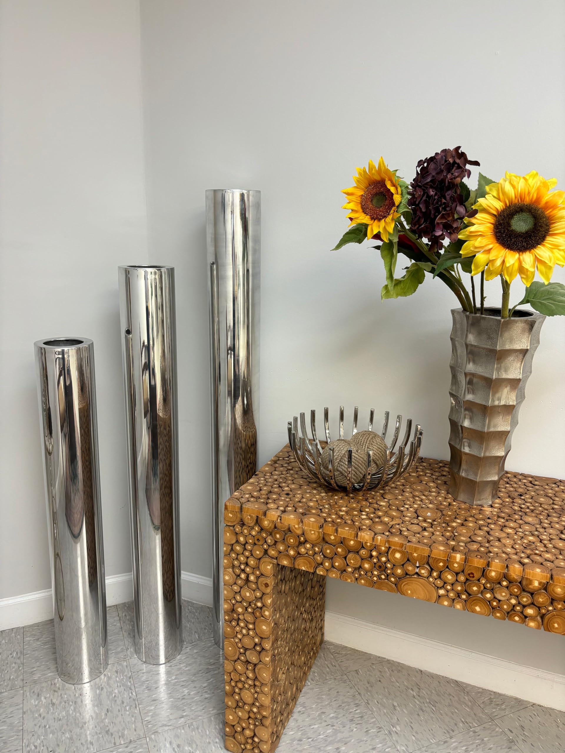 Modern Large Silver Cylinder Floor Vase 40