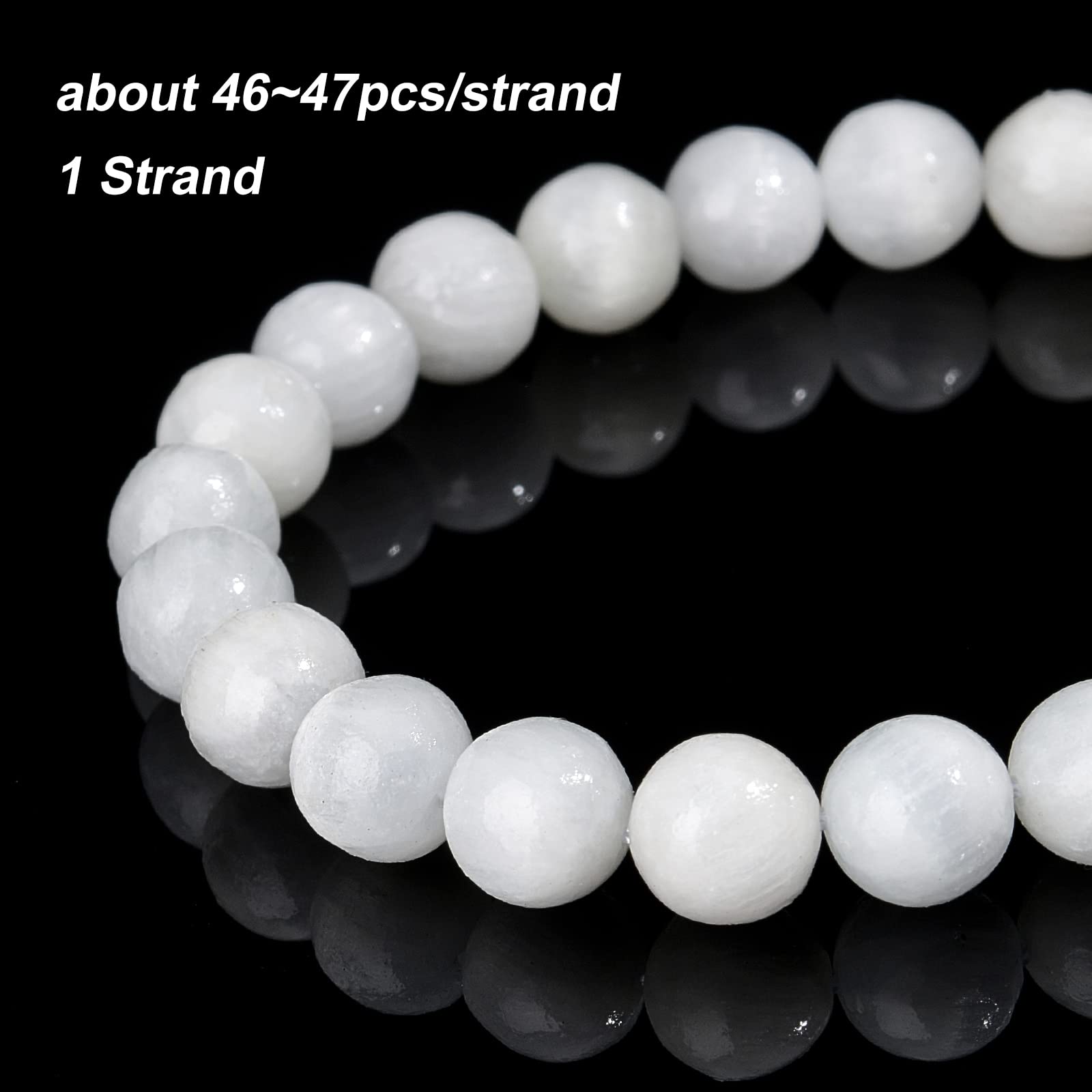 46pcs 8mm Natural Selenite Gemstone Beads - Healing Energy Round Loose Stones for DIY Jewelry Making, Bracelets, Necklaces - Meditation, Yoga & Spiritual Wellness Accessories