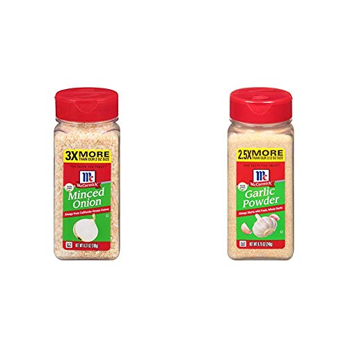 McCormick Minced Onions 6.37 oz & Garlic Powder 8.75 oz - Bulk Value Size for Cooking, Baking, Seasoning - Perfect for Soups, Salads, and Homemade Spice Blends