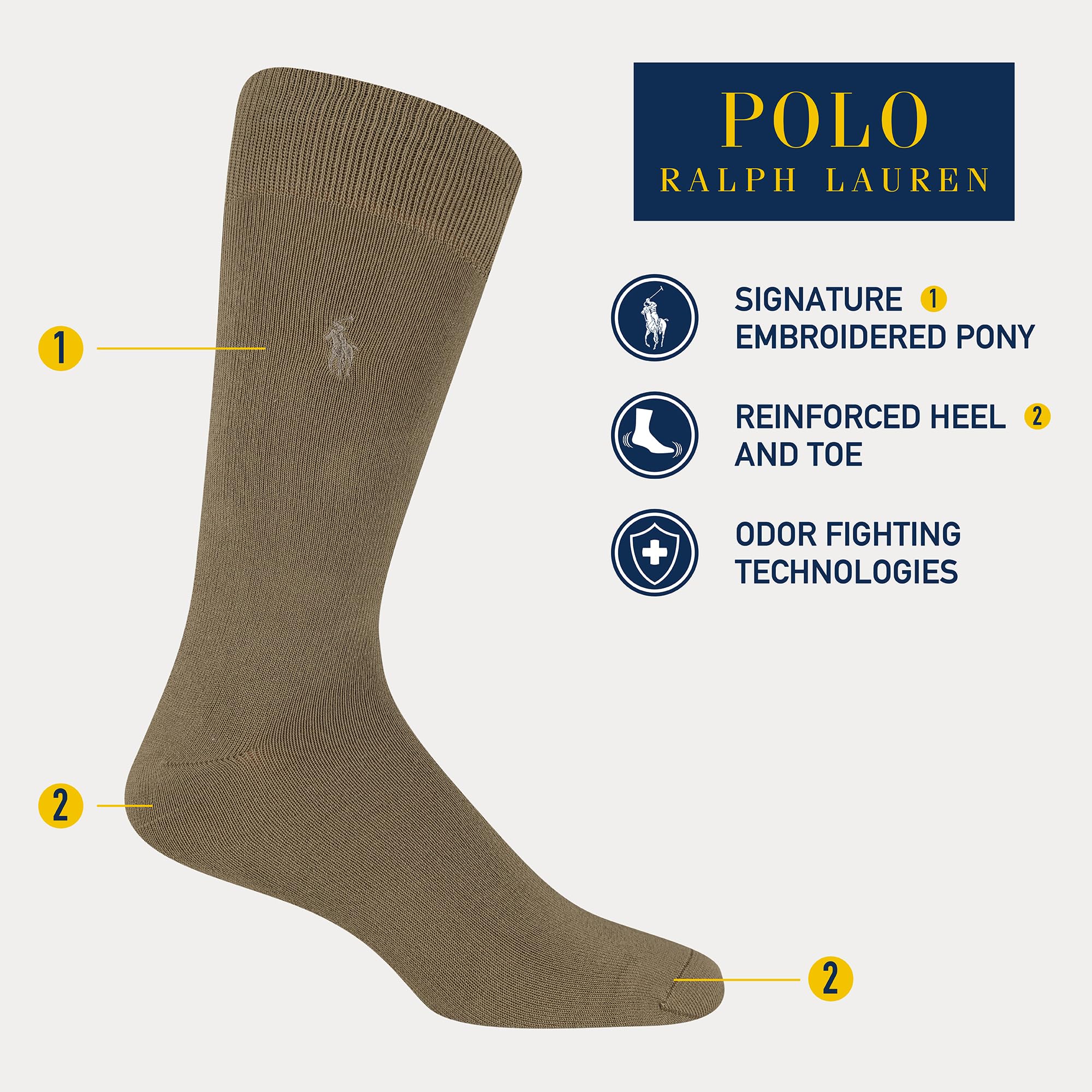 Polo Ralph Lauren Men's Supersoft Flat Crew Socks - 3 Pack of Comfortable Cotton Casual Socks for Everyday Wear, Work & Sports
