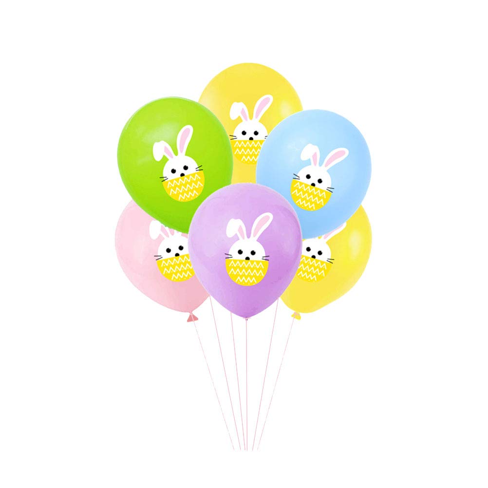 INOOMP 40pcs Easter Party Balloons - Cartoon Rabbit Printed Latex Balloons for Easter Decorations (Yellow, Blue, Pink, Green, Purple) - Perfect for Easter Egg Hunts, Spring Parties & Baby Showers