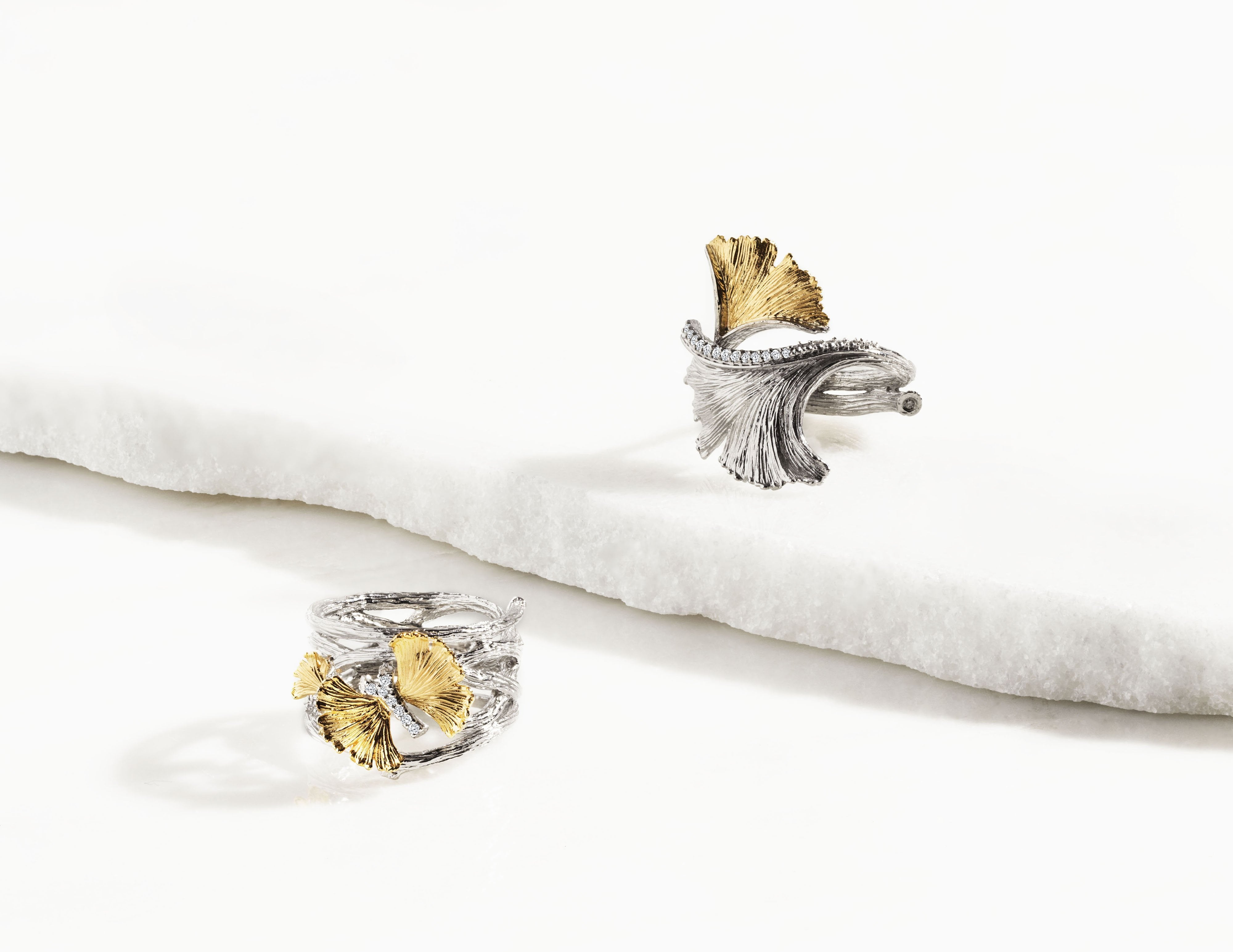 Elegant Butterfly Ginkgo Diamond Ring - 14K Gold Plated Women's Jewelry for Wedding, Anniversary & Special Occasions