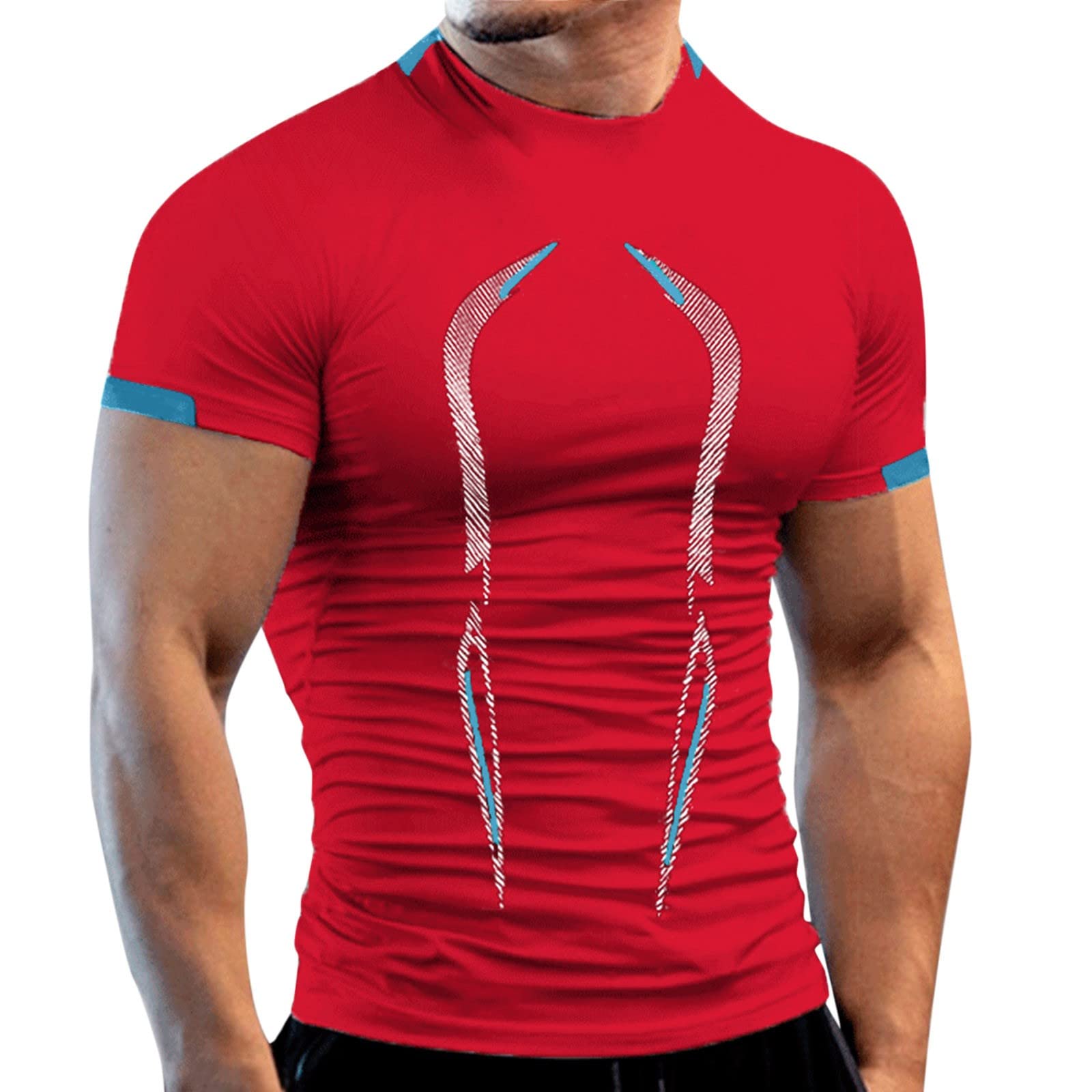Men's Quick Dry Breathable Short Sleeve Workout Shirt - High Elasticity Summer Fitness Top with Pattern Print - Ideal for Gym, Running, Yoga & Outdoor Sports (White)
