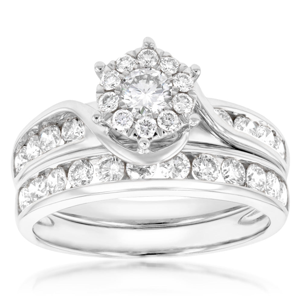 1 Carat 2 Ring Bridal Set in 9ct White Gold - Elegant Wedding Ring Set for Women, Diamond Engagement & Wedding Band Set - Perfect for Proposals, Anniversaries & Bridal Jewelry Gifts