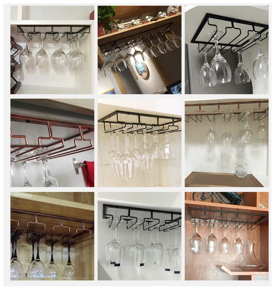 White 6-Slot Under Cabinet Hanging Wine Glass Rack - Stemware Holder for Kitchen, Bar & Dining Room Storage - Space-Saving Shelf Organizer for Wine Glasses & Cups