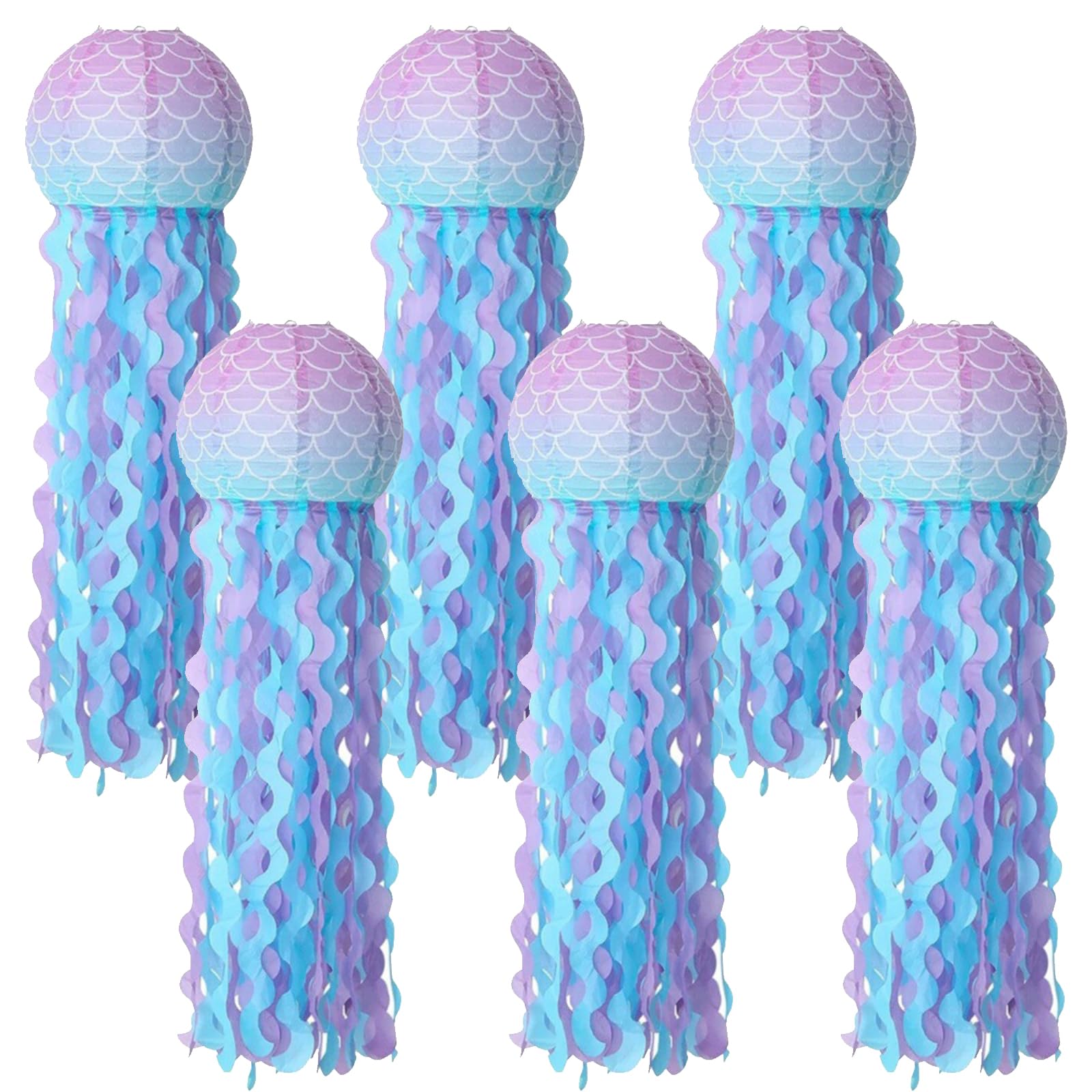 6 Pack Mermaid Jellyfish Paper Lanterns - Under The Sea Party Decorations for Mermaid Theme Birthday, Baby Shower & Ocean Themed Events - Hanging Sea Creature Lanterns for Indoor/Outdoor Decor