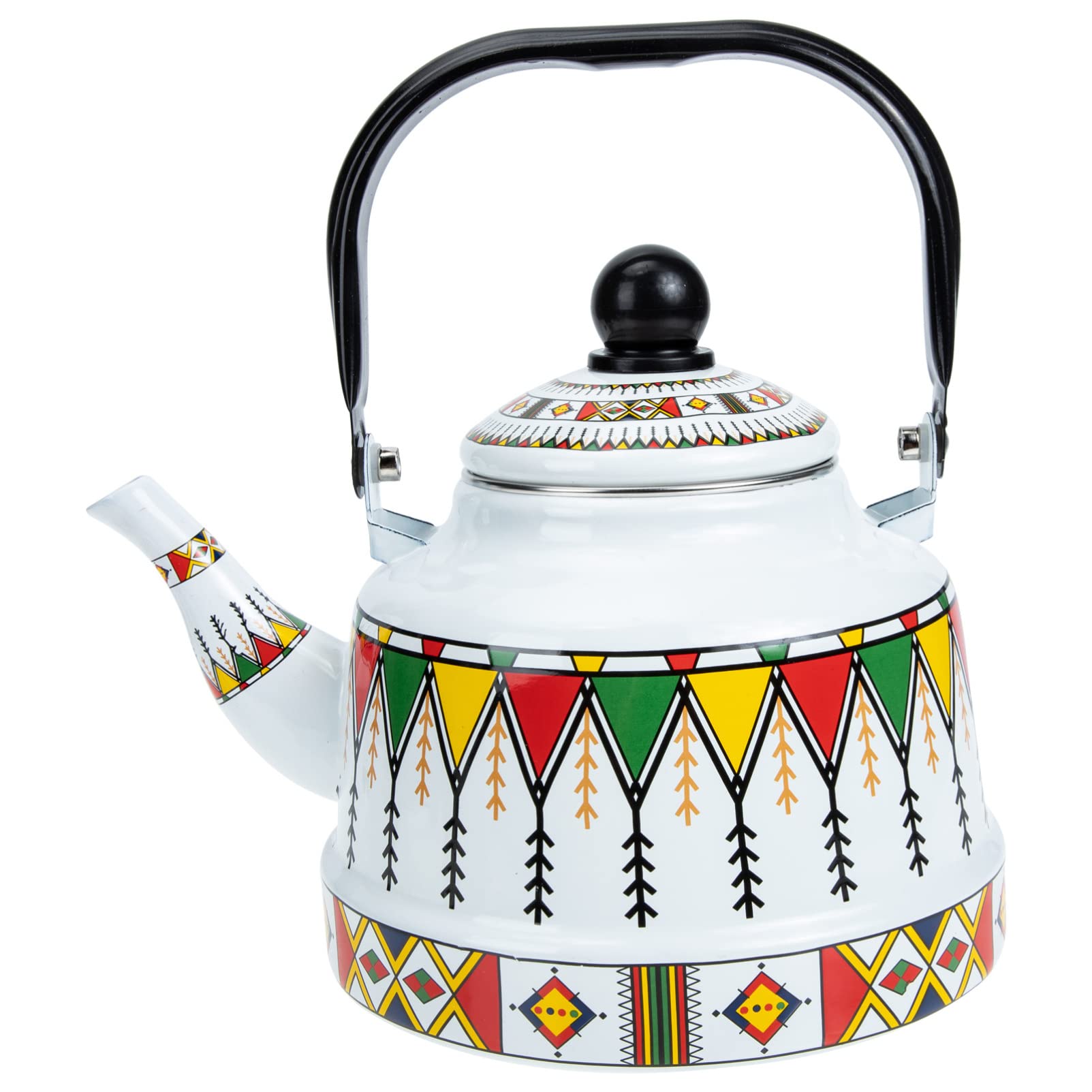 Vintage Enamel Teapot 2.5L - Stovetop Safe Retro Porcelain Kettle for Boiling Water, Milk Tea & Coffee - Classic Colorful Design, No Whistle - Perfect for Home Kitchen, Tea Parties & Cozy Afternoon Brews