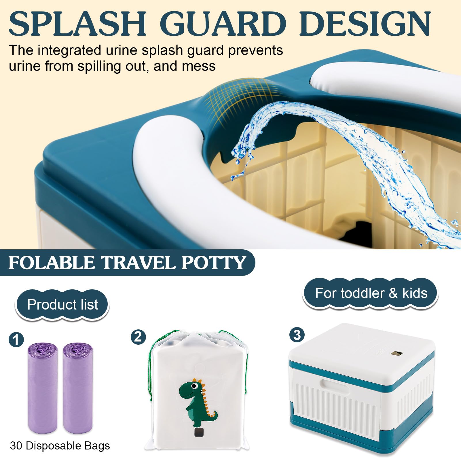 Foldable Travel Potty for Toddlers - Portable Training Toilet Seat for Boys & Girls - Emergency Car Toilet for Camping, Outdoor & Indoor Use - Includes 30 Disposable Bags (Blue) - Perfect for Road Trips, Hiking & Home Potty Training
