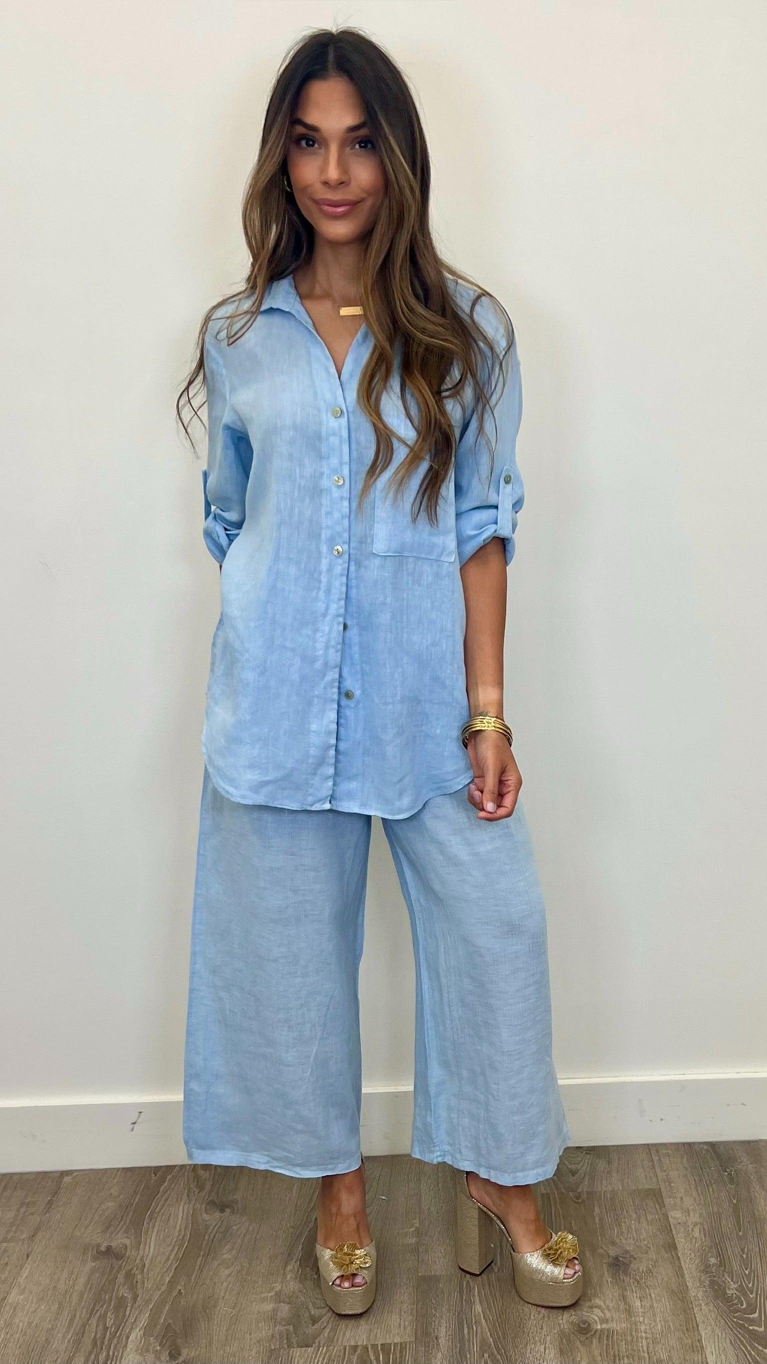 Lucia Linen Button Up Shirt for Women - Breathable Summer Blouse for Casual Wear & Office Outfits