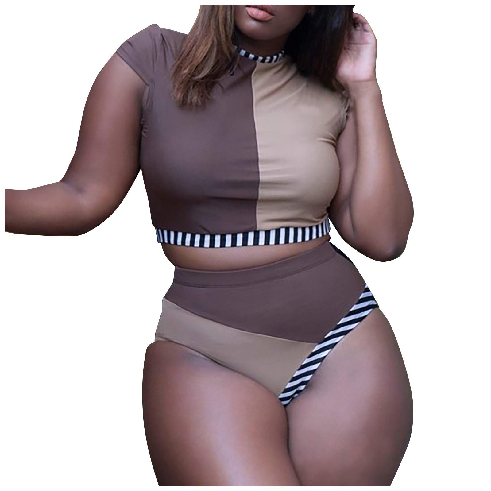 AJIUHE Women's Floral Print Halter Ruched High Waist Bikini Set - 2 Piece High Waisted String Bathing Suits for Swimming, Beach Vacation & Summer Pool Party