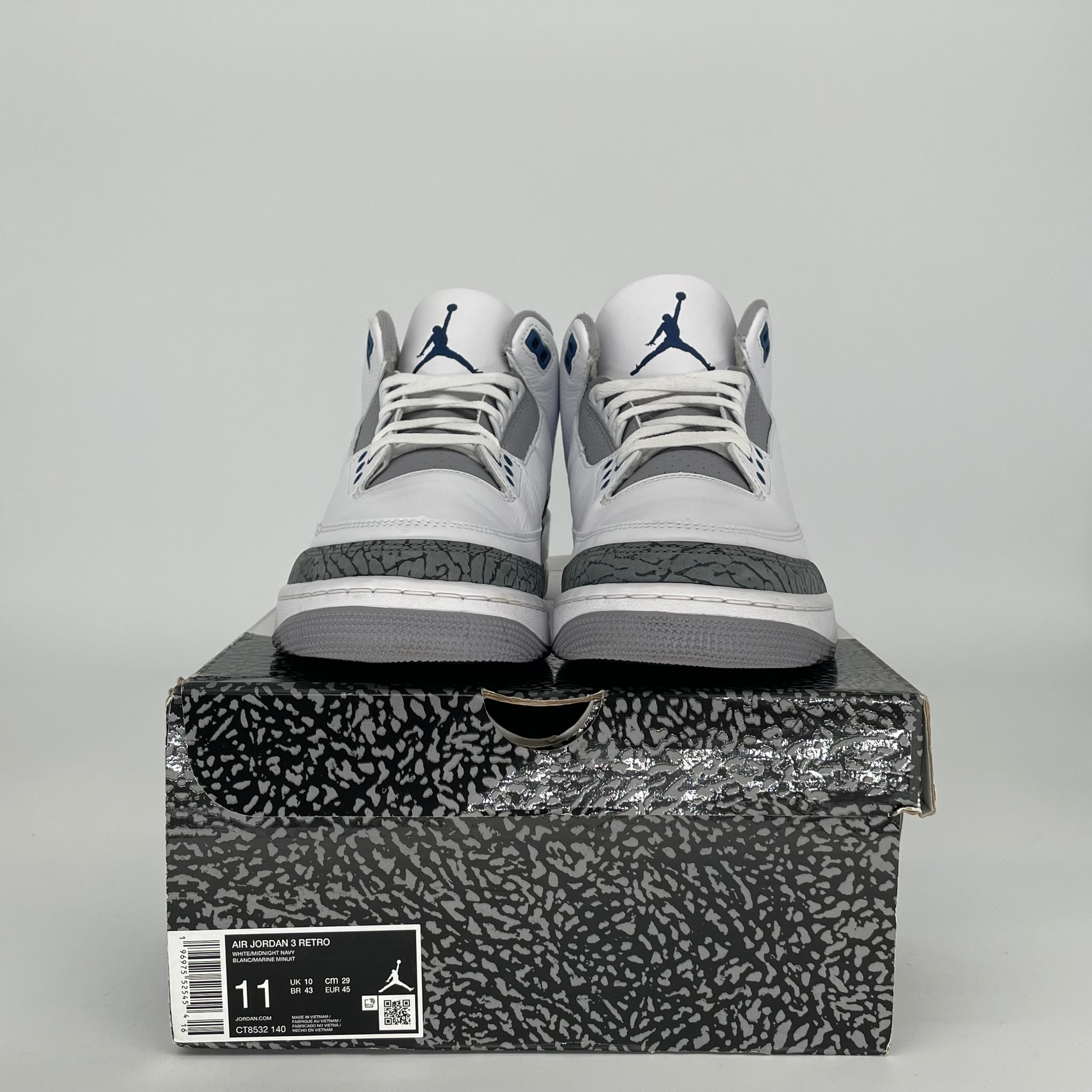AIR JORDAN 3 Retro Midnight Navy Men's Basketball Shoes Size 11 - CT8532-140 | Authentic Sneakers for Casual Wear, Sports & Street Fashion
