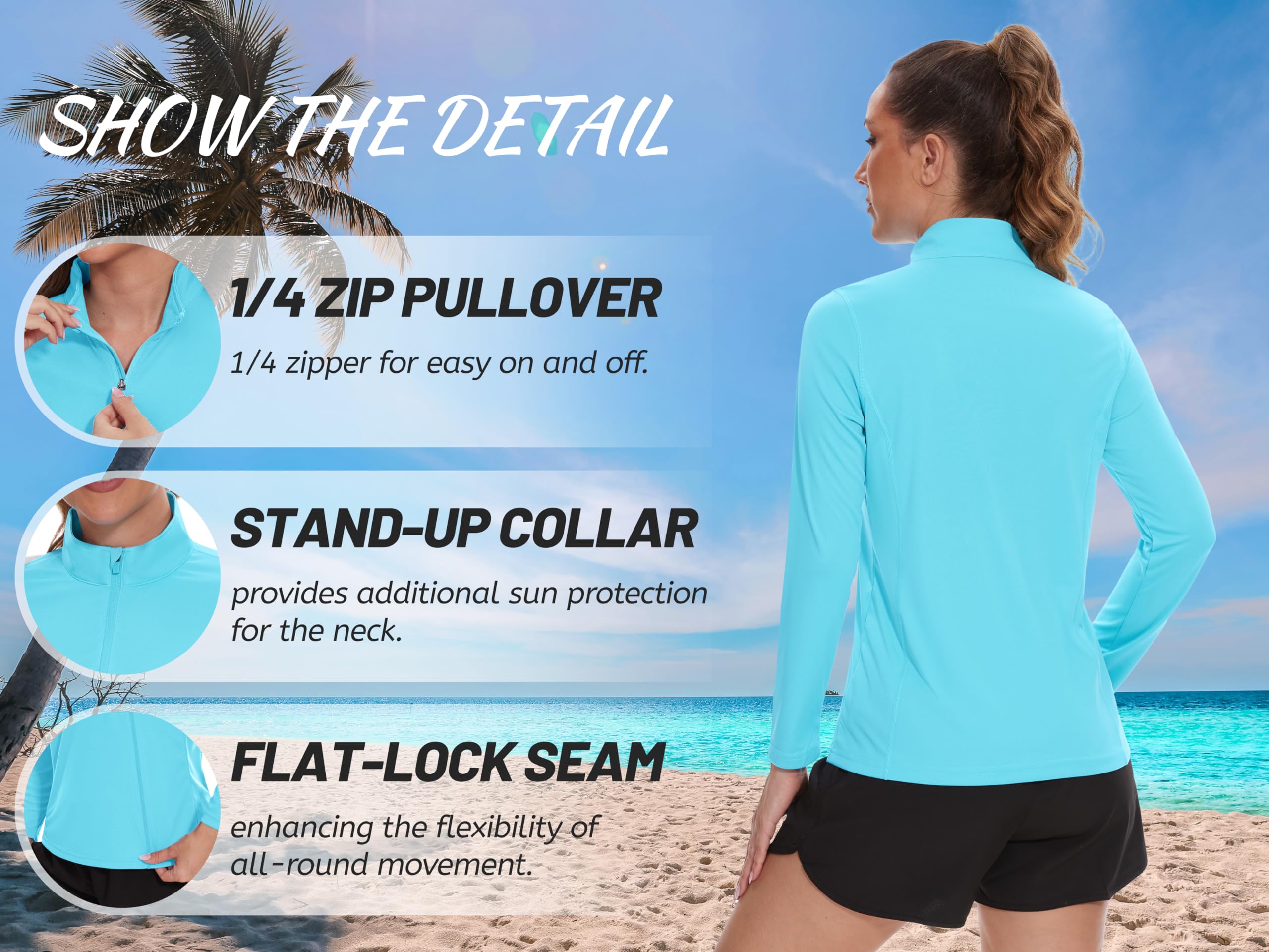 TACVASEN Women's UPF 50+ UV Protection Quarter Zip Pullover Long Sleeve Shirt - Lightweight Golf & Workout Top for Outdoor Activities, Hiking, Running & Travel