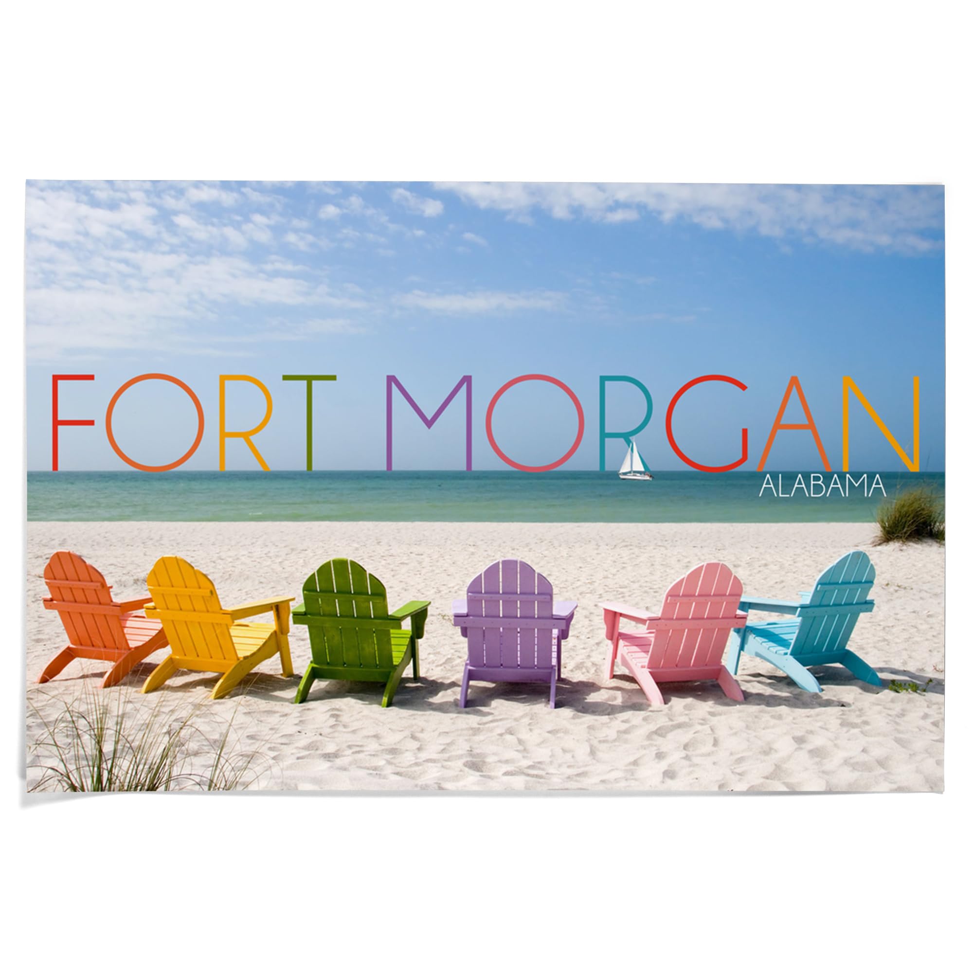 Lantern Press 36x54 Inch Giclee Art Print - Fort Morgan Alabama Beach Scene with Colorful Chairs - Premium Wall Decor for Living Room, Bedroom & Office