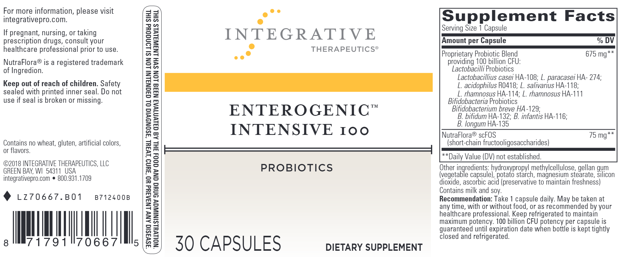 Enterogenic™ Intensive 100 - Premium Probiotic Supplement for Gut Health & Digestion Support - Ideal for Daily Wellness, Travel & Digestive Comfort