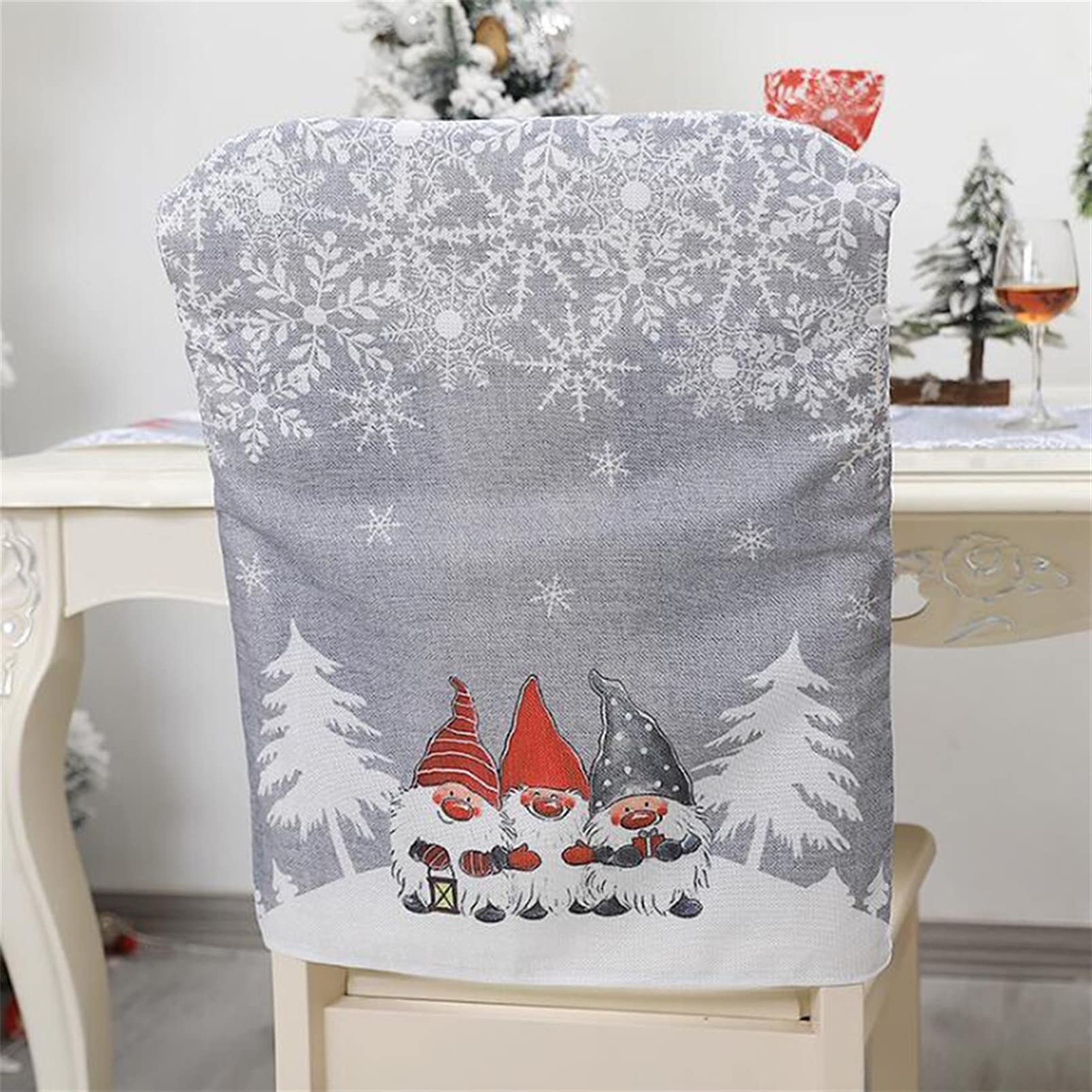 Santa Claus Snowflakes Pattern Chair Cover - Christmas Dining Chair Decoration for Holiday Parties & Home Decor (Style 1)