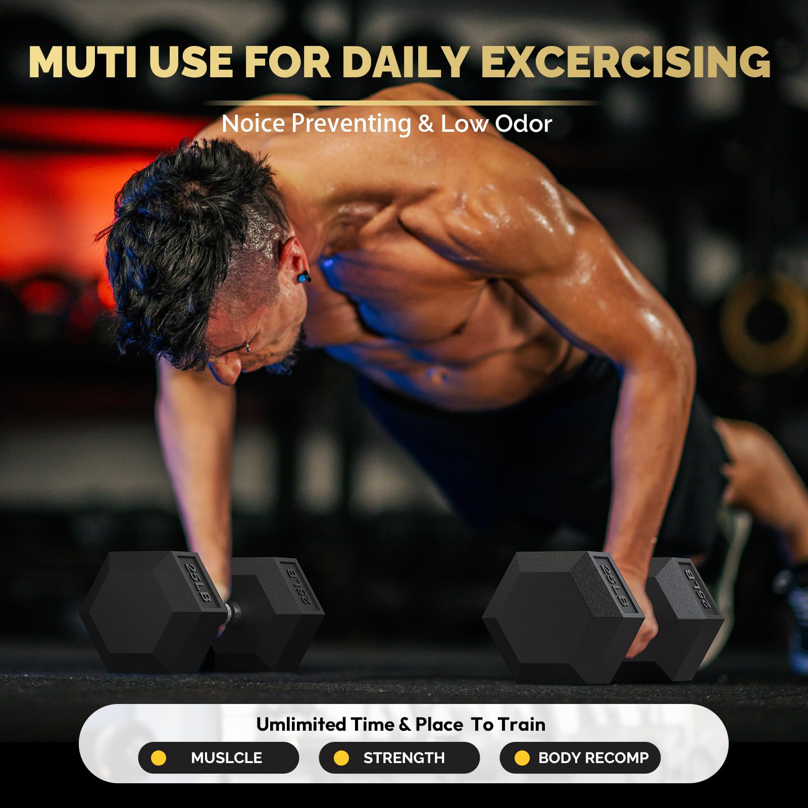 Premium Hex Dumbbell Set - Rubber Encased Free Weights for Home Gym Strength Training - Ideal for Weightlifting, CrossFit & Home Workouts