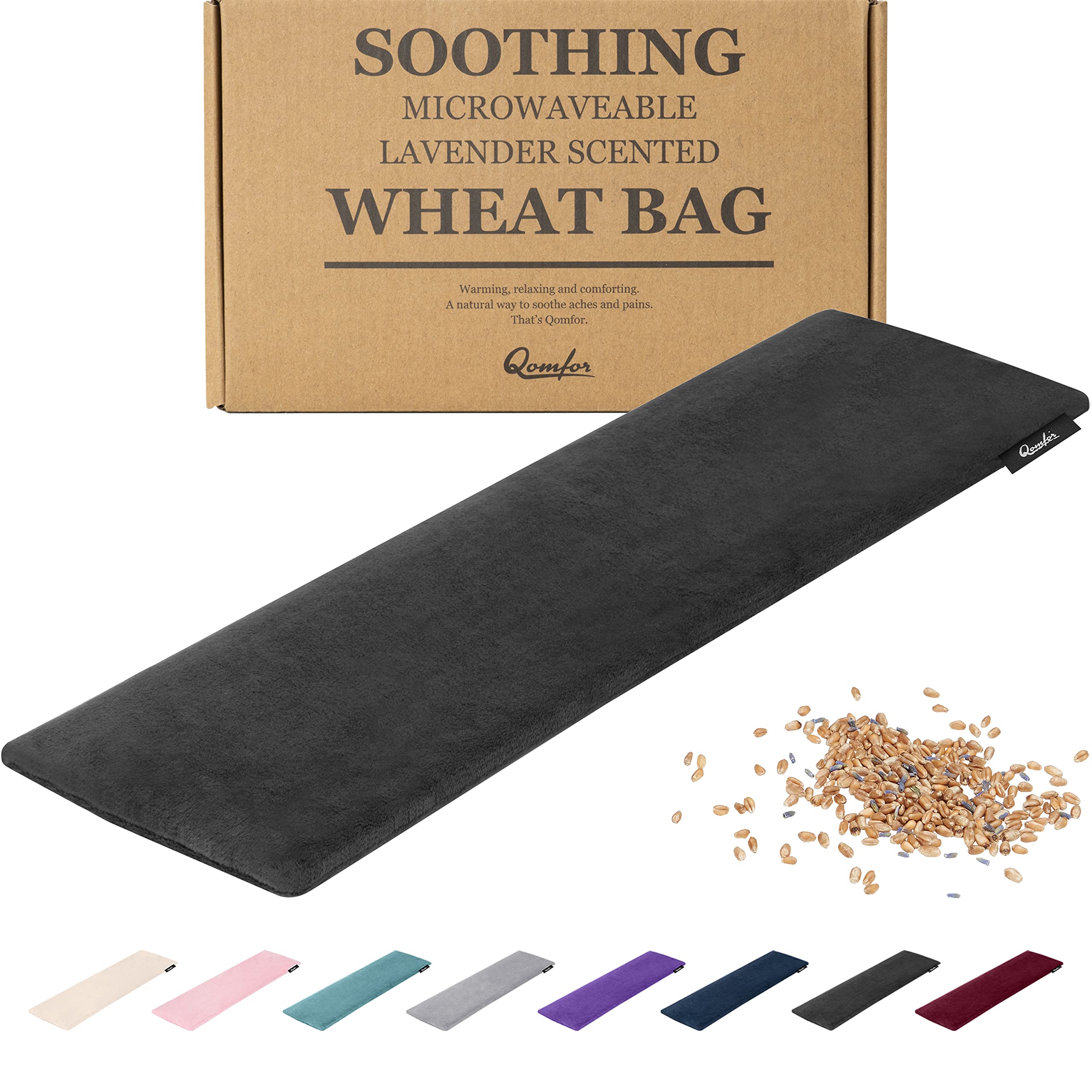 Qomfor Large Microwave Heating Pad - Reusable Lavender Wheat Bag Heat Pack for Neck, Shoulder & Back Pain Relief - Soothes Arthritis, Period Cramps & Muscle Aches - Perfect for Home, Office & Travel (Black)