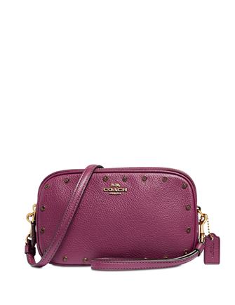 Coach Crystal Border Rivets Crossbody Clutch in Pebble Leather | Stylish Women's Shoulder Bag for Evening Parties, Date Nights & Special Occasions