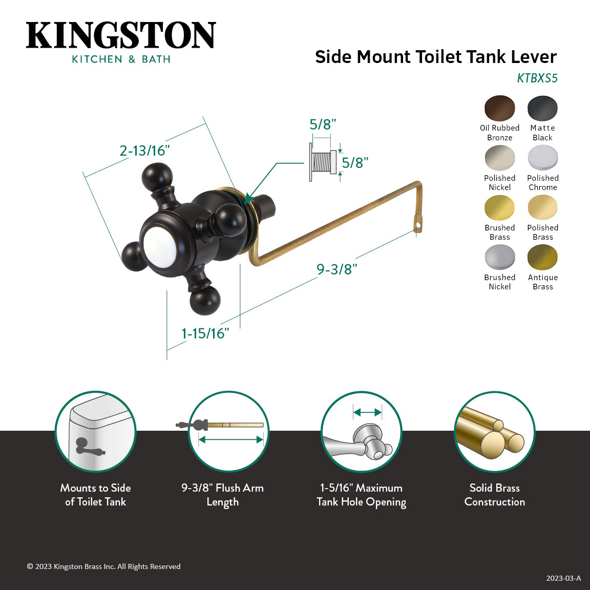 Buckingham KTBXS0 Side Mount Toilet Tank Lever - Matte Black Finish | Durable Replacement Flush Handle for Bathroom Toilet Repair | Perfect for Home, Office & Commercial Use