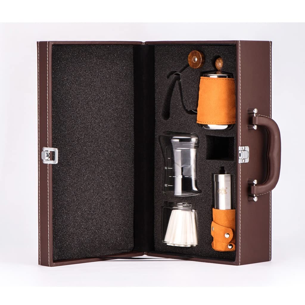 Premium Portable Hand Coffee Maker Set with Stainless Steel Grinder - Travel Mug & Gift Box Included - Perfect for Camping, Home, Office & Outdoor Adventures - Fast Brewing Coffee Kit (Orange)