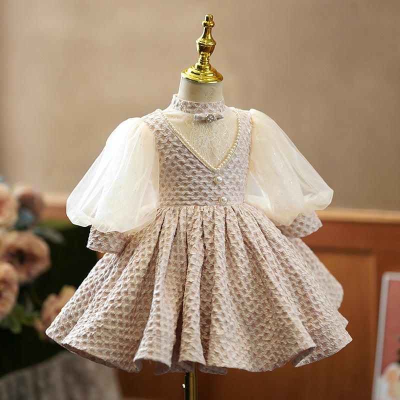 Elegant Champagne Long Sleeve Birthday Dress for Girls - Princess Party Gown for Special Occasions | Perfect for Birthday Celebrations, Pageants, and Formal Events