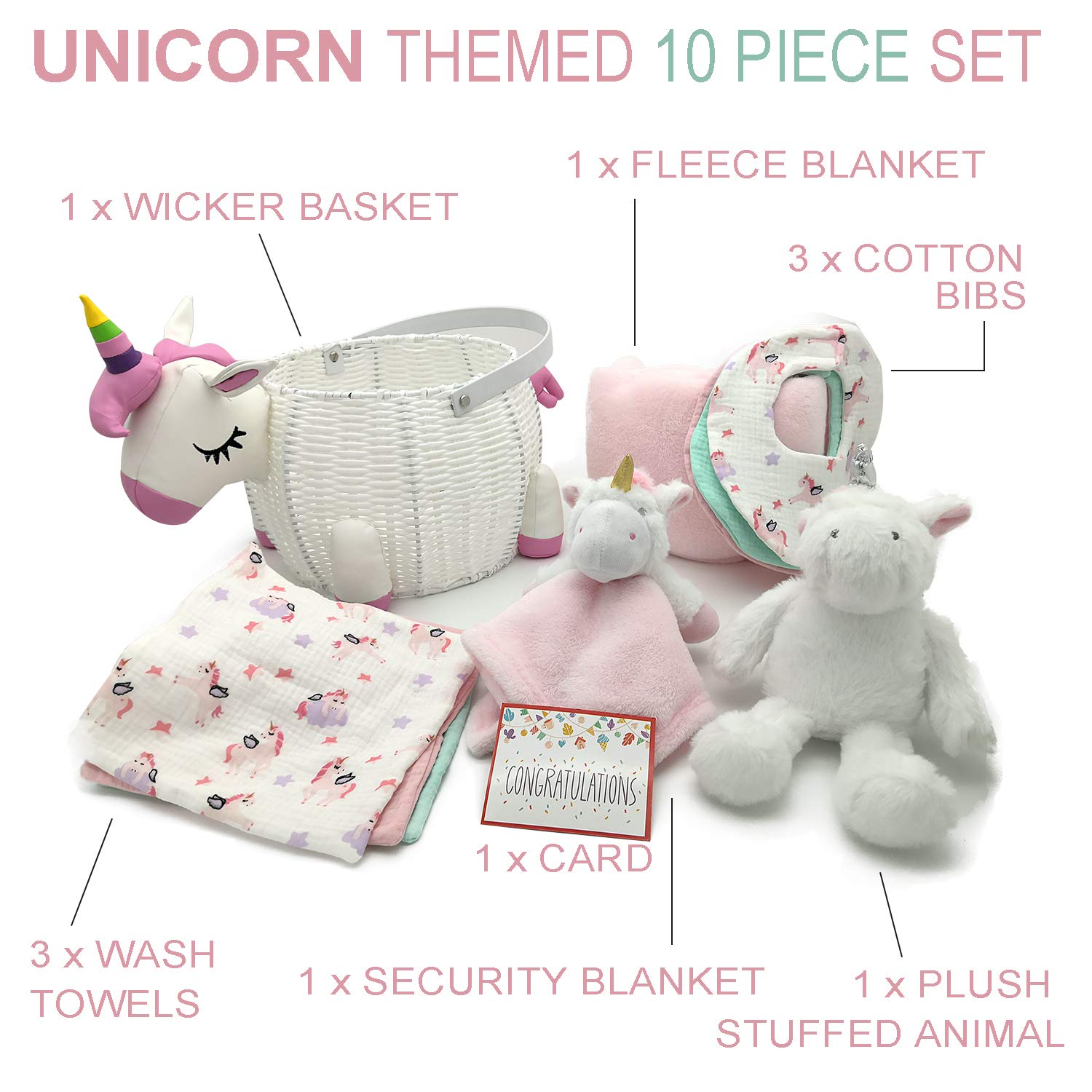 Unicorn-Themed Baby Shower Gift Basket - Newborn Essentials for Boys & Girls | Complete Registry Set with Card | Perfect for Baby Showers, Birthdays & Welcome Home Celebrations