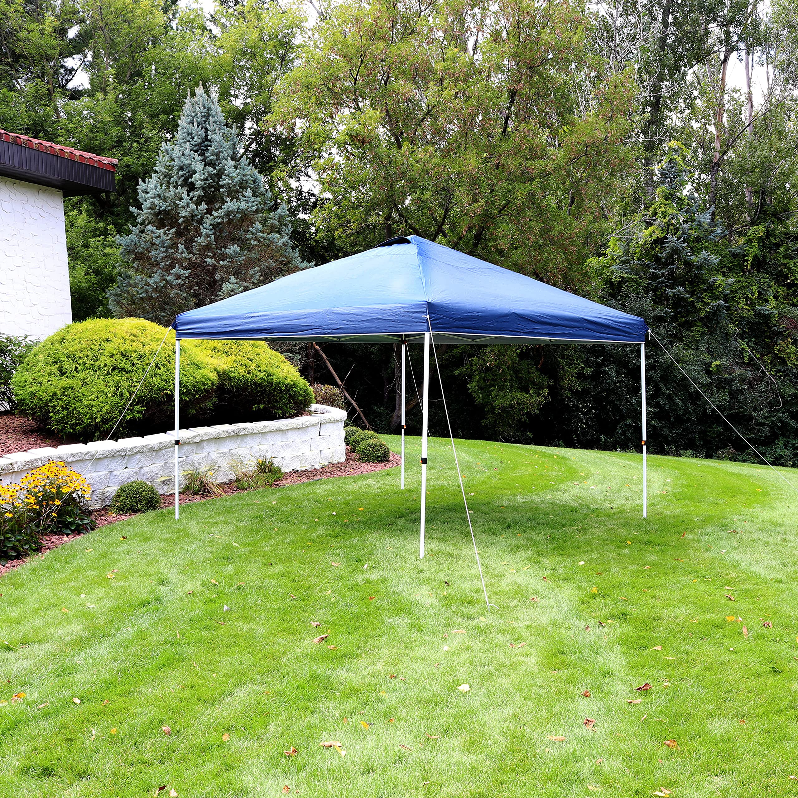 12x12 Foot Premium Pop-Up Canopy Tent with Rolling Carry Bag - Straight Leg Folding Outdoor Shade Shelter - Blue - Perfect for Backyard Parties, Camping & Beach Outings