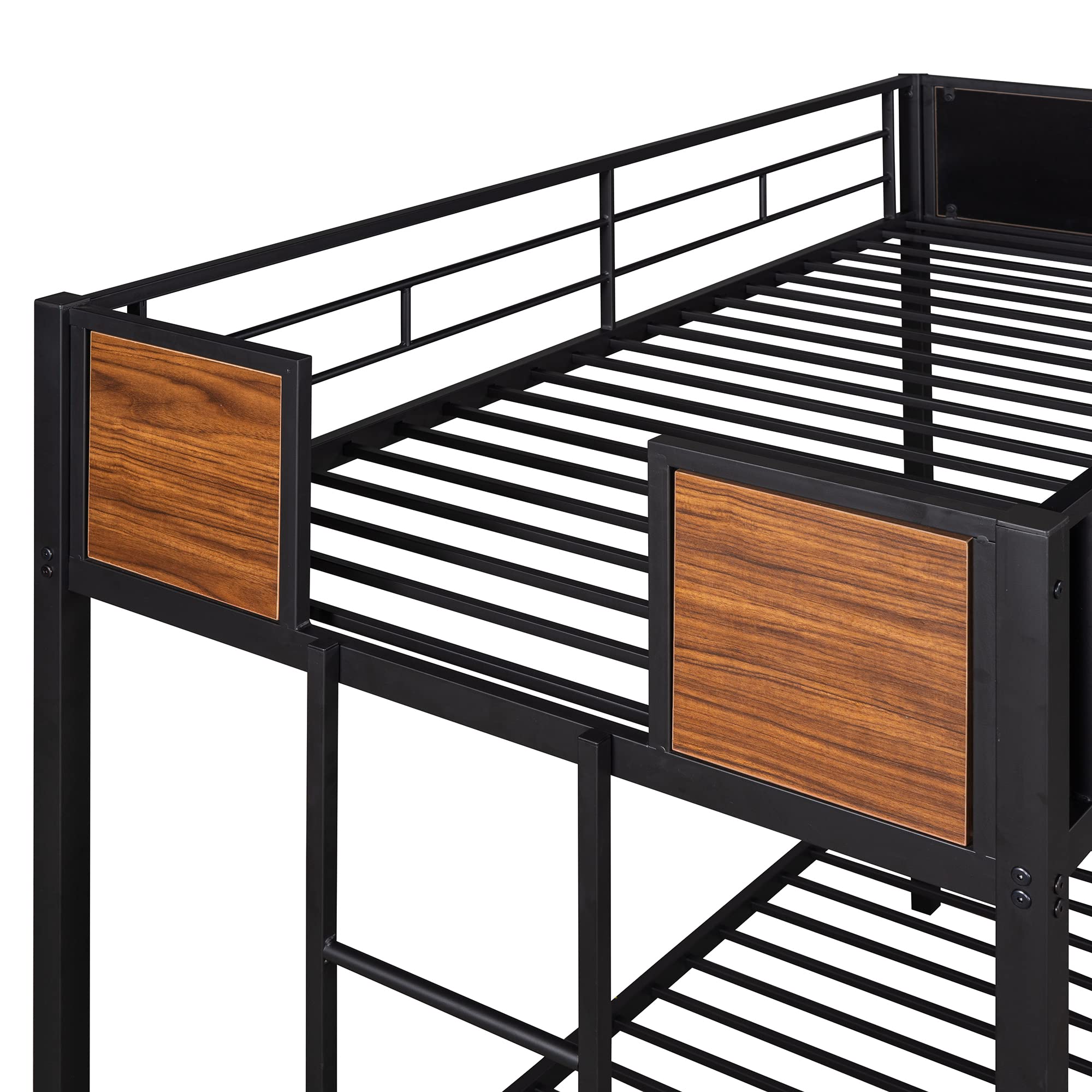 Modern Twin-Over-Twin Metal Bunk Bed with Safety Rail & Ladder - Sturdy Steel Frame Bunk Bed for Kids, Teens & Adults - Perfect for Small Bedrooms, Dorm Rooms & Guest Rooms