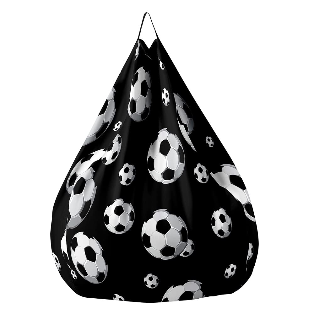 Washable 3D Soccer Bean Bag Chair Cover for Kids & Adults - No Filler Included - Oversized Soft Lazy Sofa Bed Cover for Indoor & Outdoor Use - Perfect for Living Room, Game Room, Dorm or Patio (Black, Large)