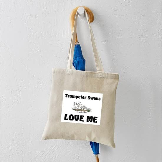 Trumpeter Swans Love Me Tote Bag - Natural Canvas Reusable Shopping Bag for Groceries, Beach & Everyday Use | Eco-Friendly Gift Idea