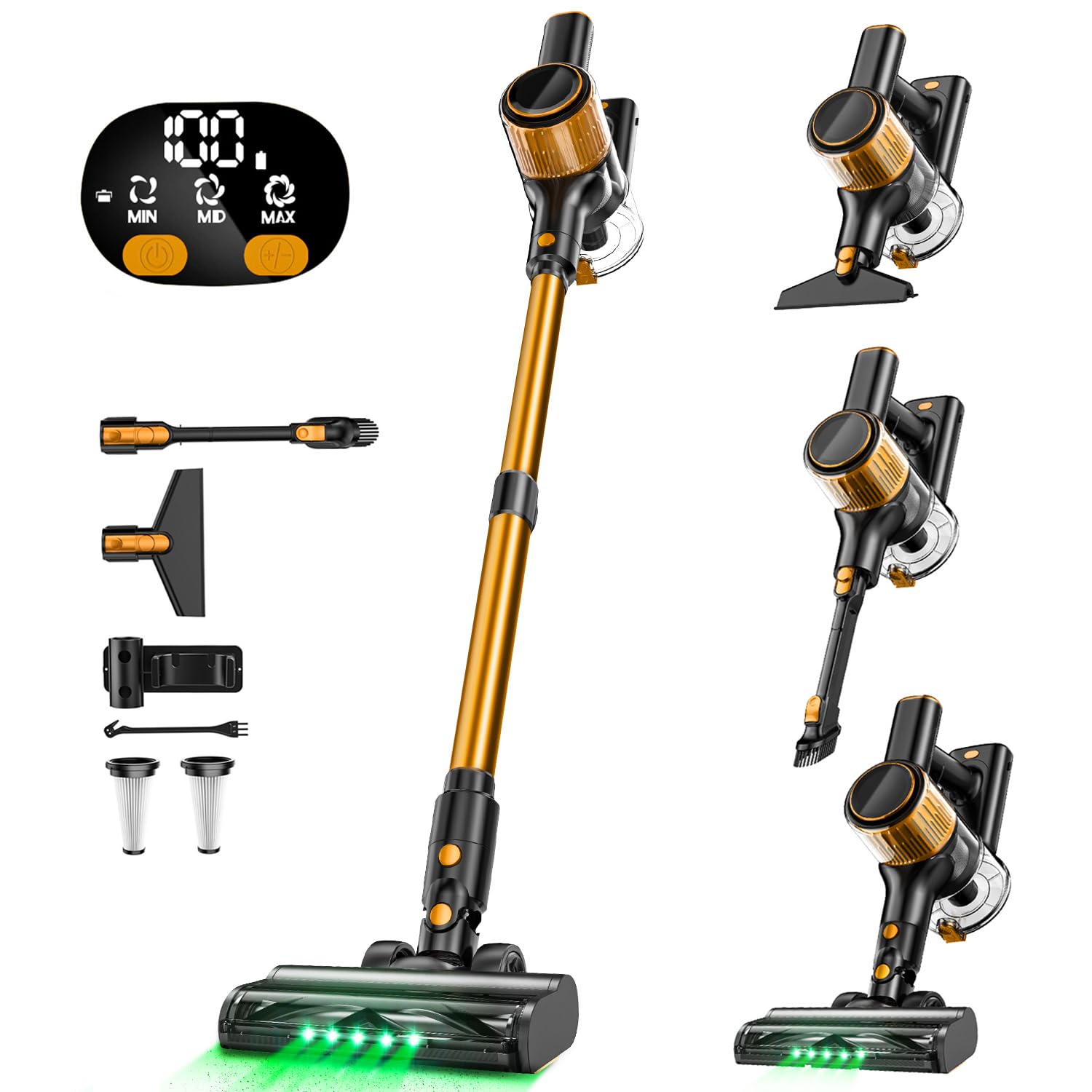 8-in-1 Cordless Stick Vacuum Cleaner 30Kpa with Anti-Tangle Brush & Green Light | 3 Cleaning Modes | 40 Min Runtime | Lightweight for Hardwood Floors & Pet Hair | Perfect for Home, Office & Car Cleaning
