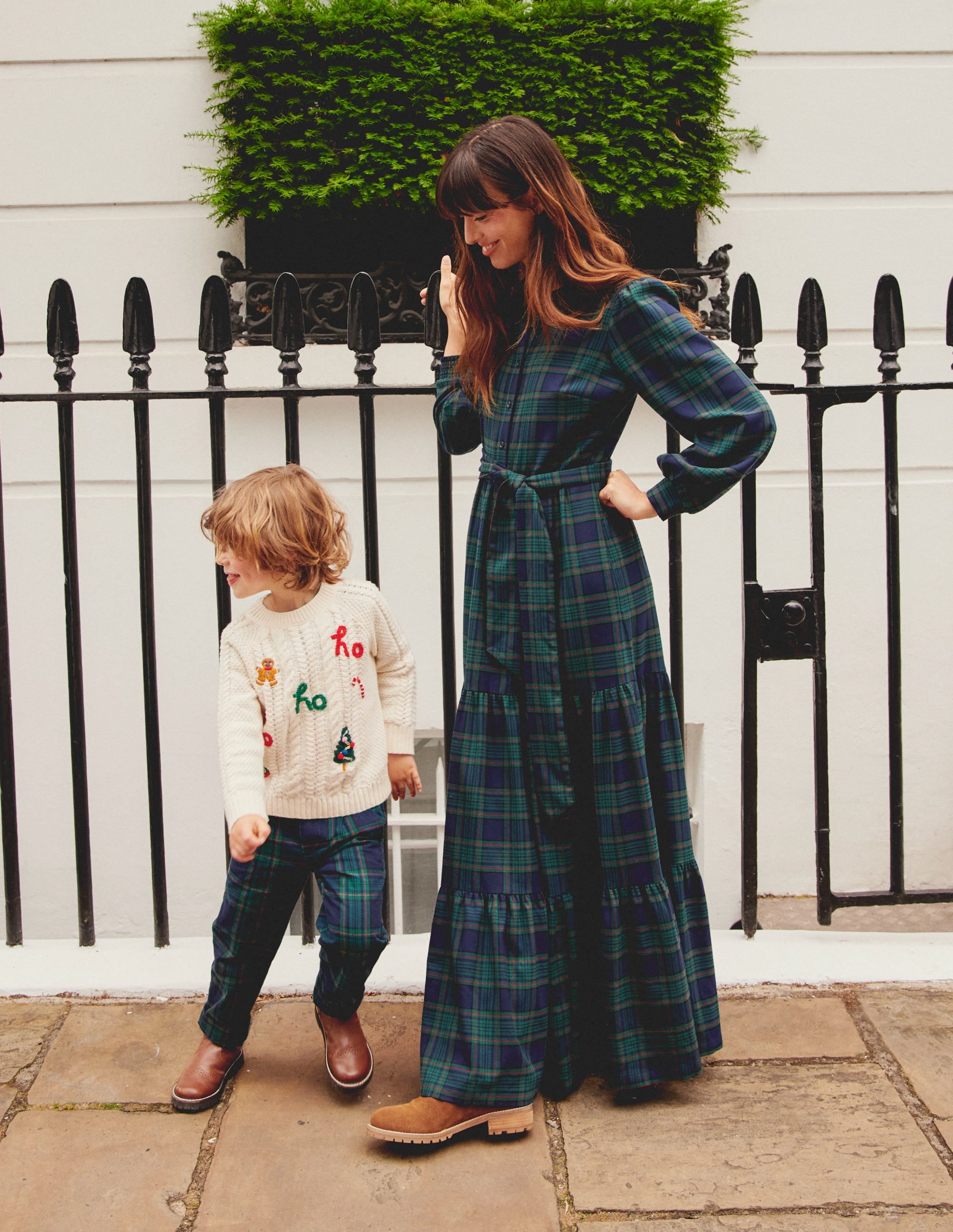 Alba Check Maxi Dress for Women - Navy and Green Plaid Long Dress, Boho Flowy Summer Dress for Beach, Vacation, and Casual Outings