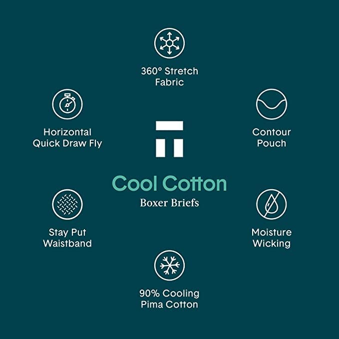 Tommy John Men’s 6-Inch Cool Cotton Trunk Underwear with Supportive Contour Pouch - Breathable & Moisture-Wicking Pima Cotton Blend Boxer Briefs - Perfect for Workout, Travel & Everyday Comfort