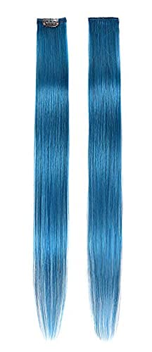 Vibrant Blue Hair Streak Extensions for Women & Girls - 2-Piece Clip-In Colored Hair Extensions Set (Pack of 1) | Perfect for Parties, Cosplay & Fashion Styling