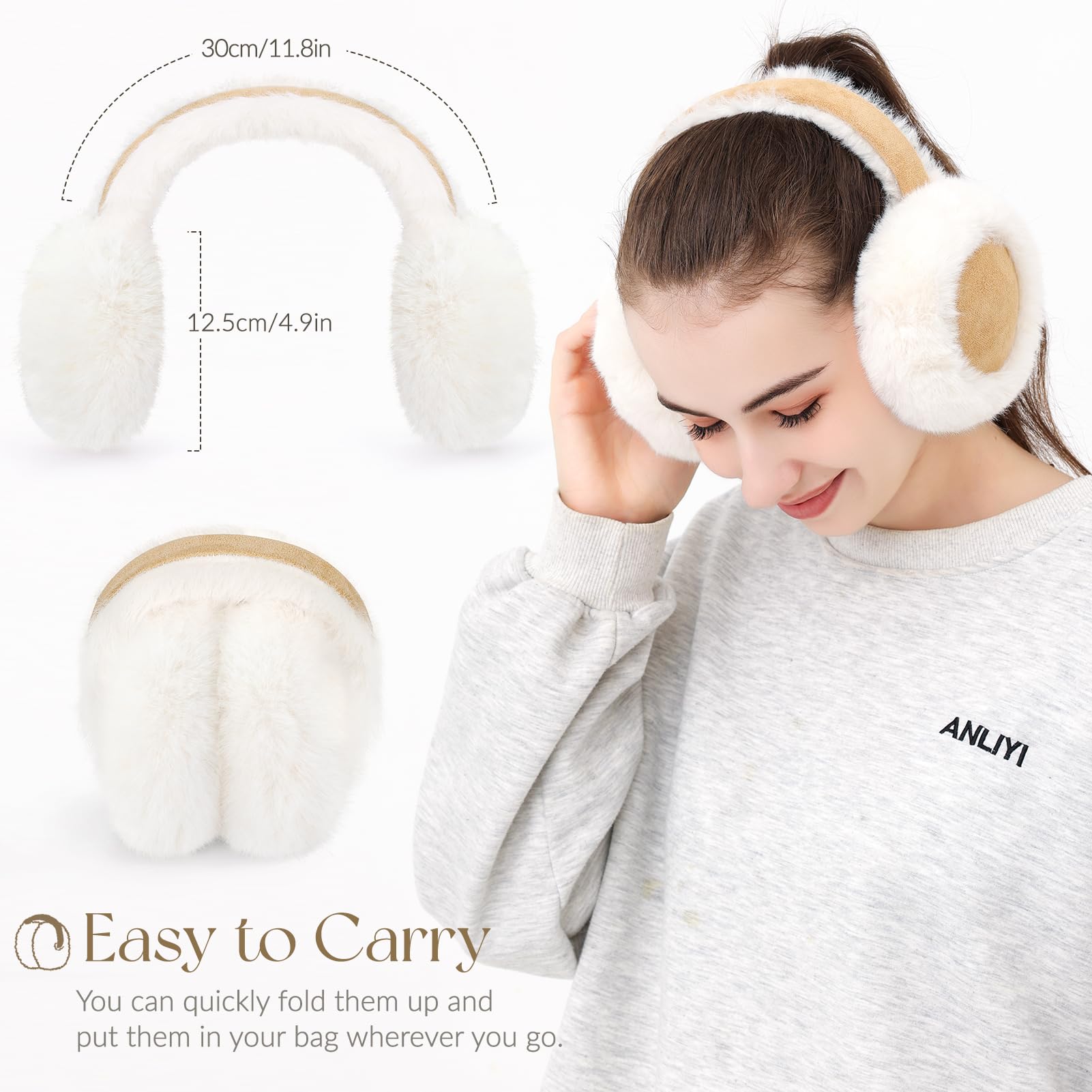 Cozy Winter Ear Muffs for Women - Soft Faux Fur Foldable Earmuffs, Warm Fuzzy Ear Warmers - Perfect for Cold Weather, Outdoor Activities & Fashion Accessories