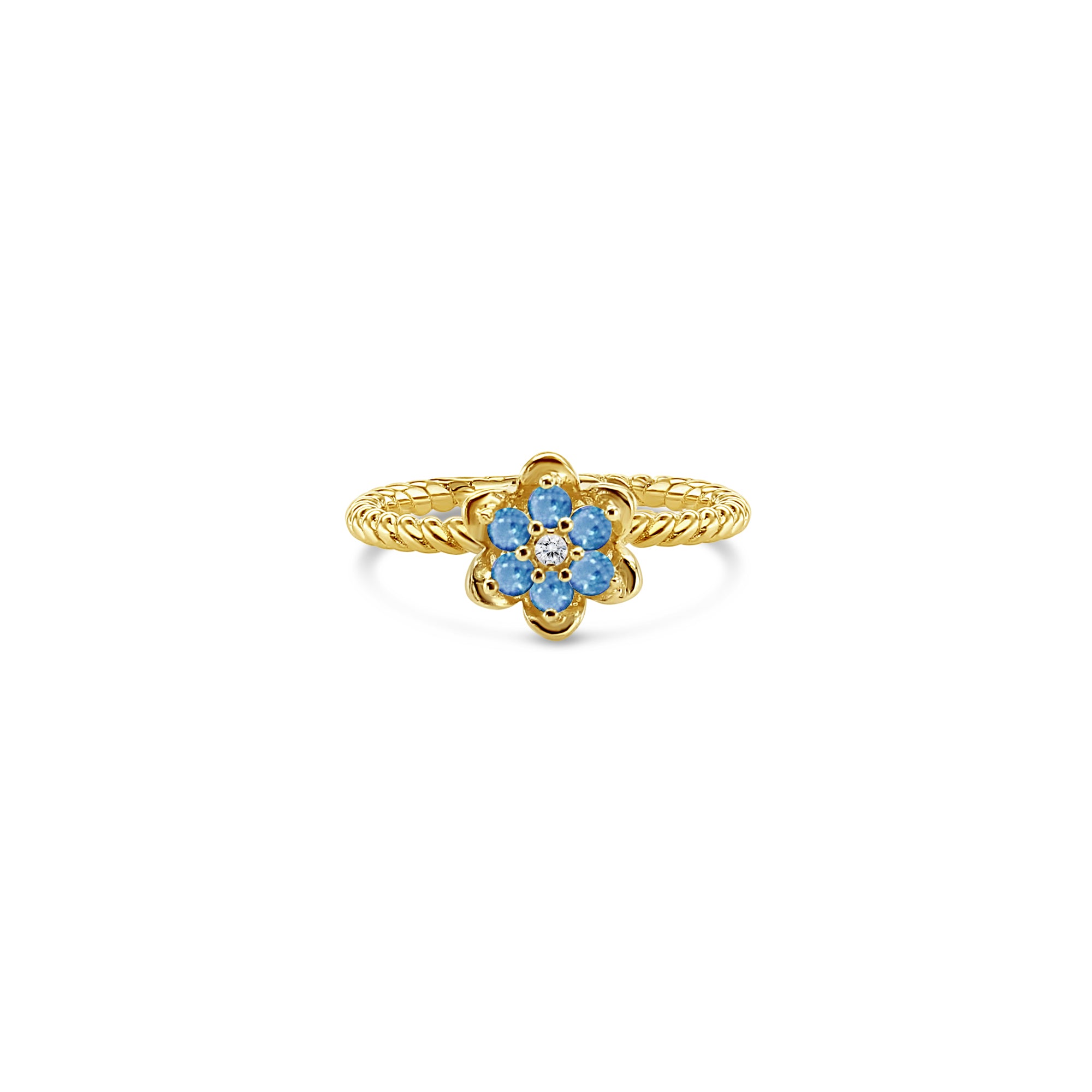 14K Yellow Gold Aquamarine Tulip Flower Ring for Women - Elegant Birthstone Jewelry Gift for Mother's Day, Anniversary & Special Occasions