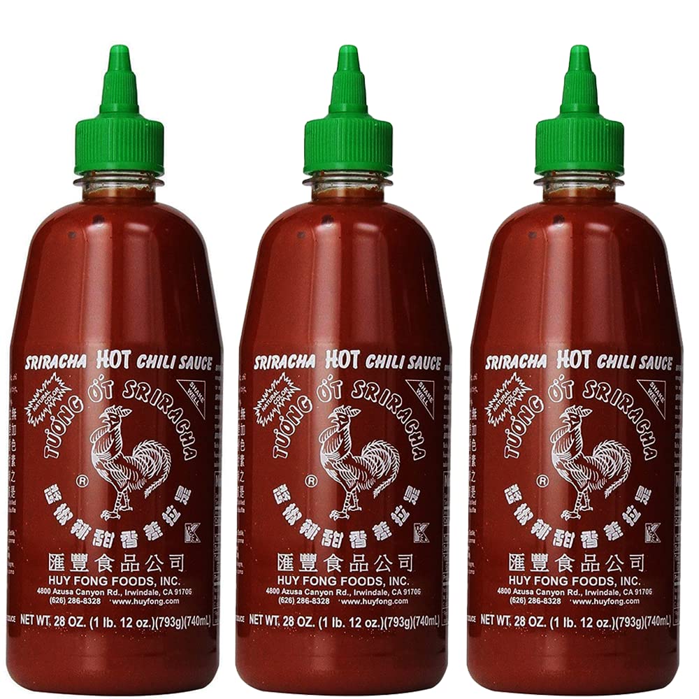 Sriracha Hot Chili Sauce 28oz (Pack of 3) - Spicy Asian Chili Garlic Sauce for Cooking, Pho, Ramen & Hot Pot - Perfect for Restaurants, Home Chefs & Food Lovers