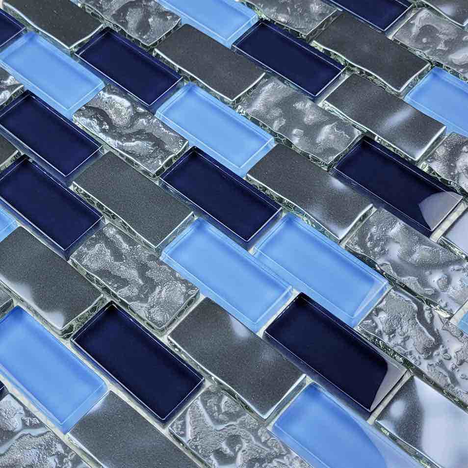Blue Blend Glass Pool Mosaic Tile 1x2 - Waterproof & Durable for Swimming Pools, Backyard Decoration & Bathroom Walls