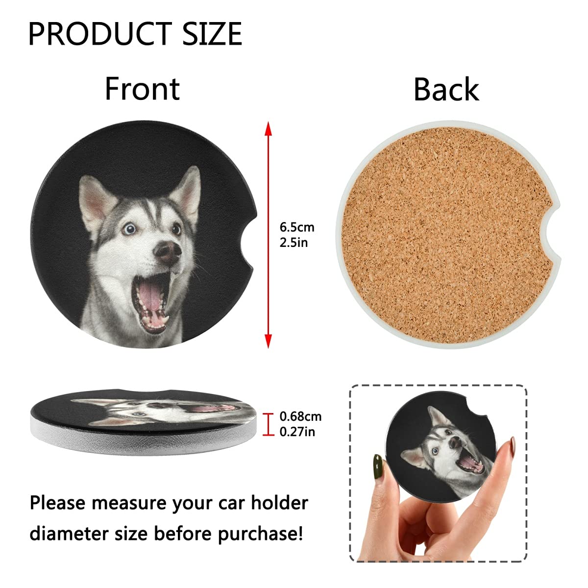 Funny Husky Dog Car Coasters 2 Pack - 2.56