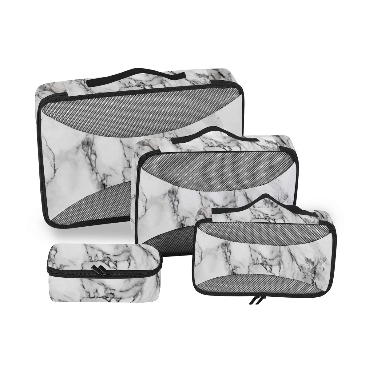 4-Piece Packing Cubes Set - Travel Luggage Organizers for Men & Women | White Marble Design | Perfect for Carry-On Bags, Suitcases & Backpacking Trips