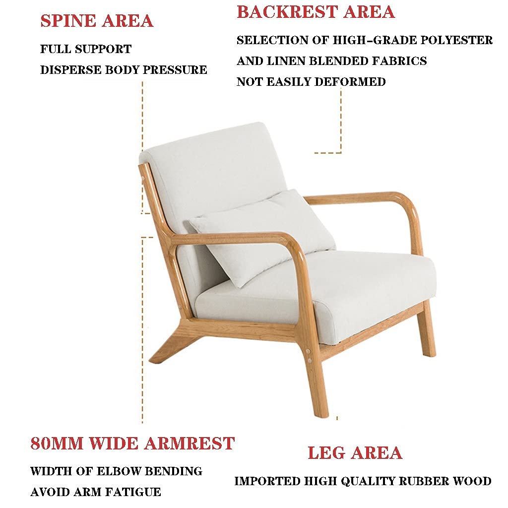Modern Fabric Accent Chair - Upholstered Armchair with Solid Wood Legs for Bedroom, Living Room, Balcony & Garden | Nordic Style Comfortable Seating for Home Decor