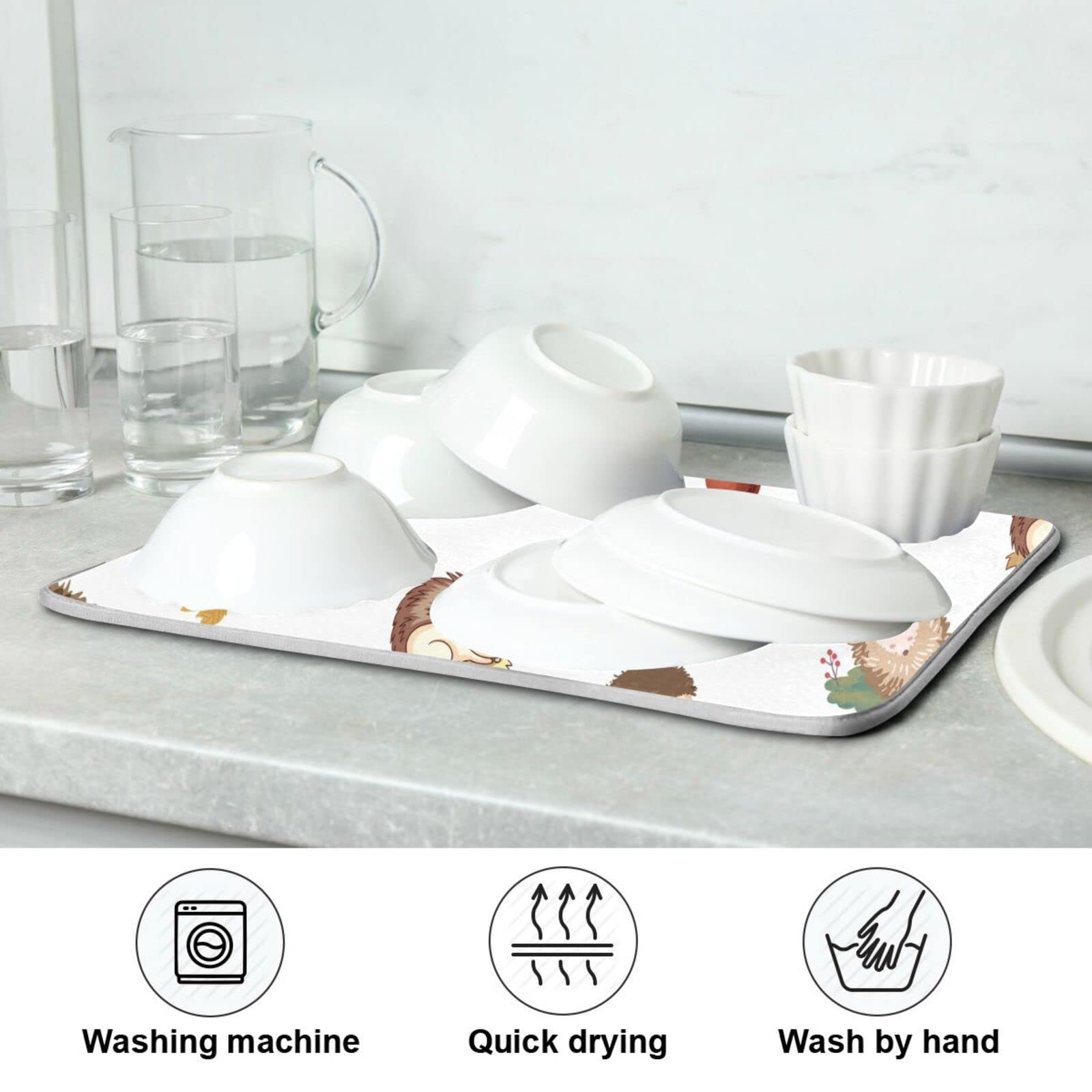 Premium Microfiber Hedgehog Dish Drying Mat - 16x18 Inch Non-Slip Kitchen Countertop Drainer | Absorbent & Quick-Dry for Dishes, Cups & Utensils | Perfect for Kitchen Sink, Countertop & Dish Rack Organization
