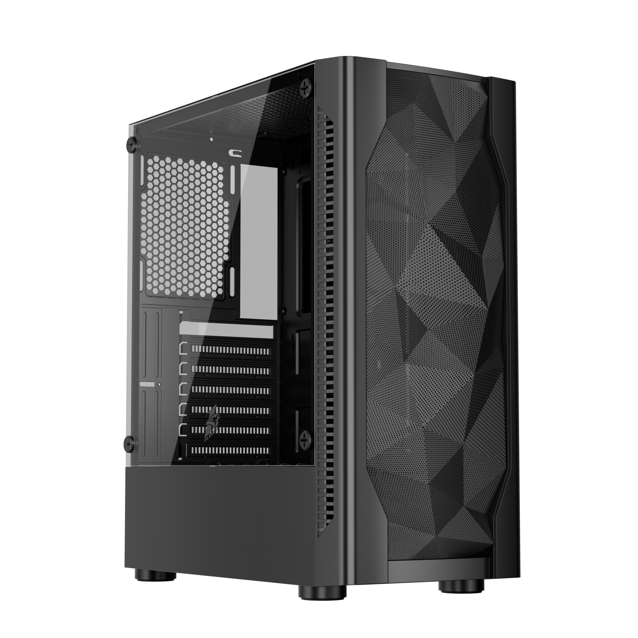 1st Player DK Series D4 ATX Mid Tower Gaming PC Case - Metal Mesh Front Panel, High Airflow Design, Tempered Glass Side Panel (Black) - Perfect for Gaming Rigs, Workstations & Custom PC Builds