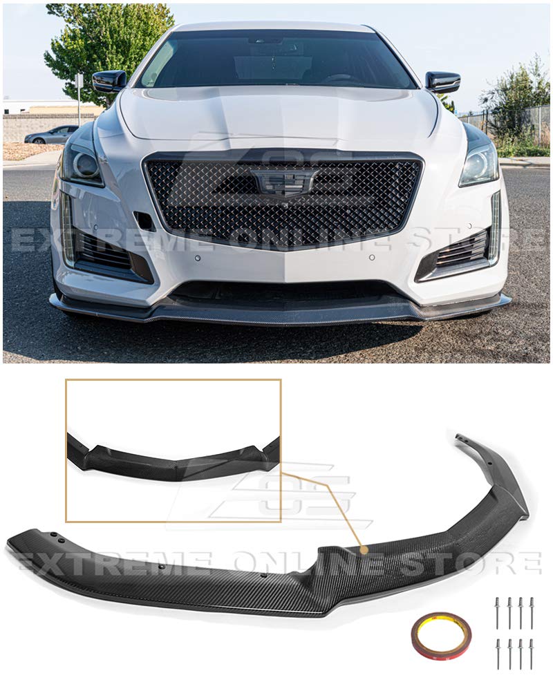 2014-2019 Cadillac CTS V-Style Carbon Fiber Front Bumper Lip Splitter - High Performance Replacement Part for Enhanced Aerodynamics & Sporty Look | Perfect for Car Enthusiasts & Street Racing Upgrades