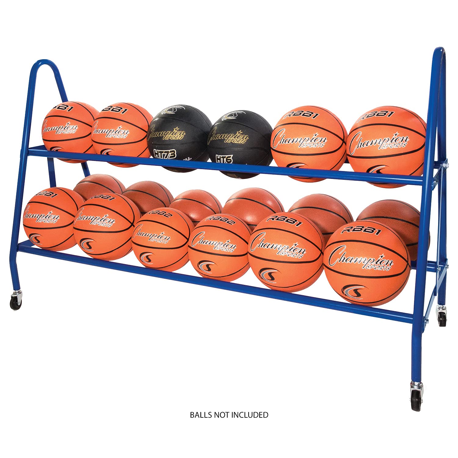 Champion Sports Steel Frame Rolling Basketball Storage Cart - Durable & Portable Sports Equipment Organizer for Gym, Home, or School Use