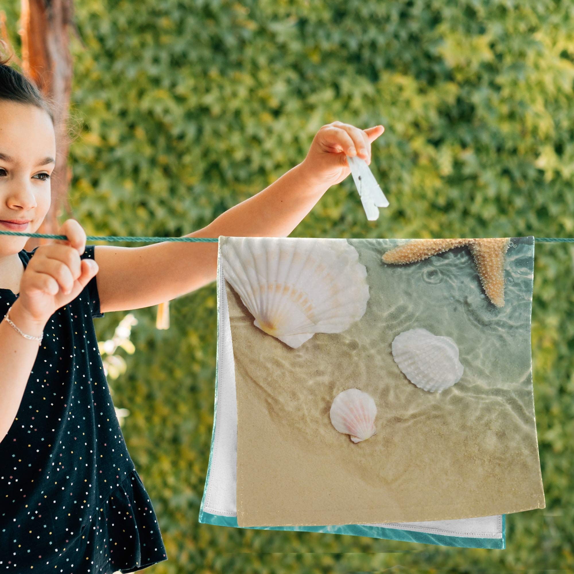 KLL Soft Bathroom Hand Towels Set of 2 - 14x28 Inch Starfish & Seashell Beach Themed Towels for Hand, Face, Hair | Absorbent & Decorative for Kitchen, Bathroom & Tea Time | Summer Beach House Decor